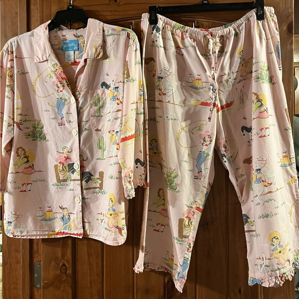 Nick and Nora Large Cowgirl pajamas 2 piece set. Drawstring